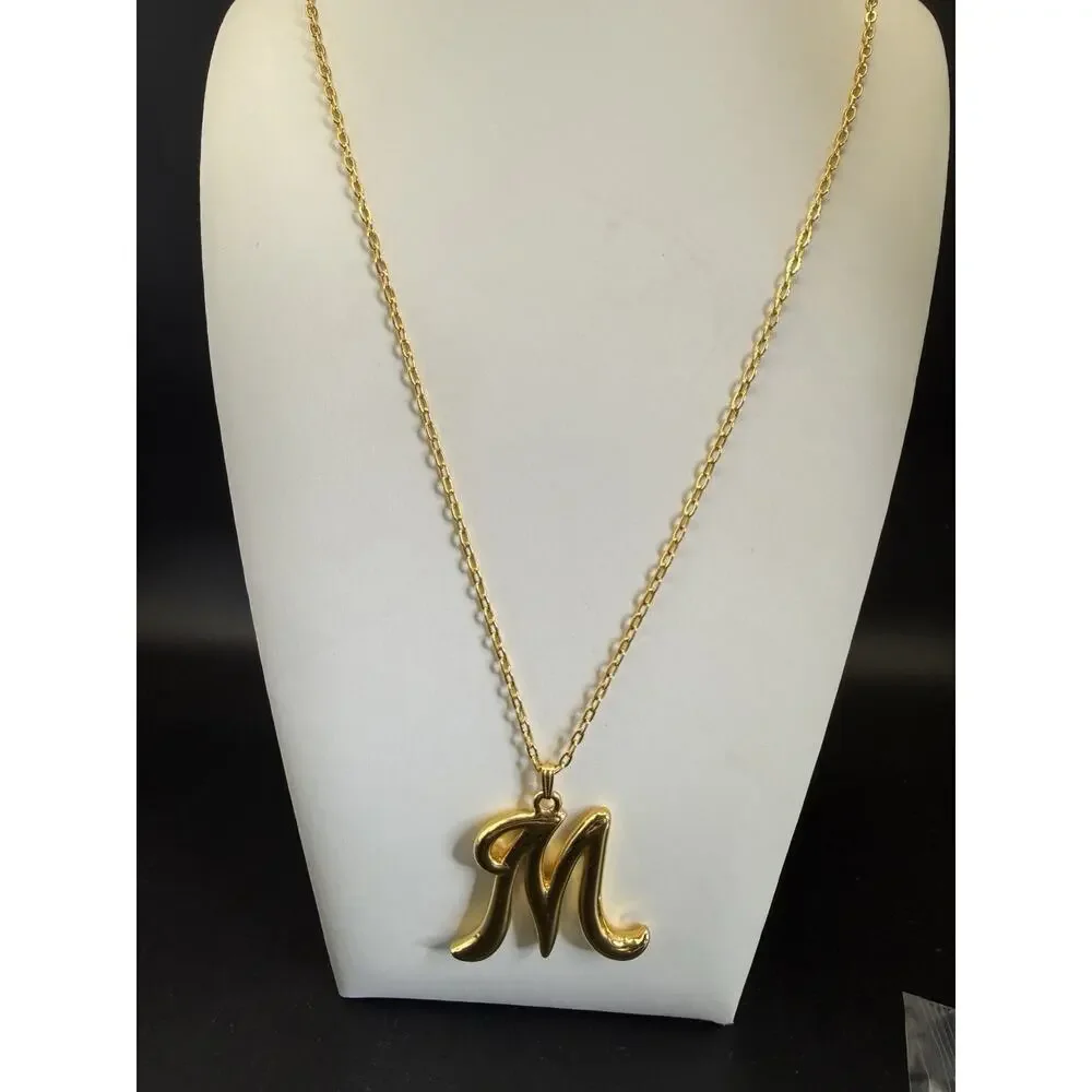 Vintage Avon 1992 Gold Tone “M” Initial Letter Pendant Chain Necklace 28” L